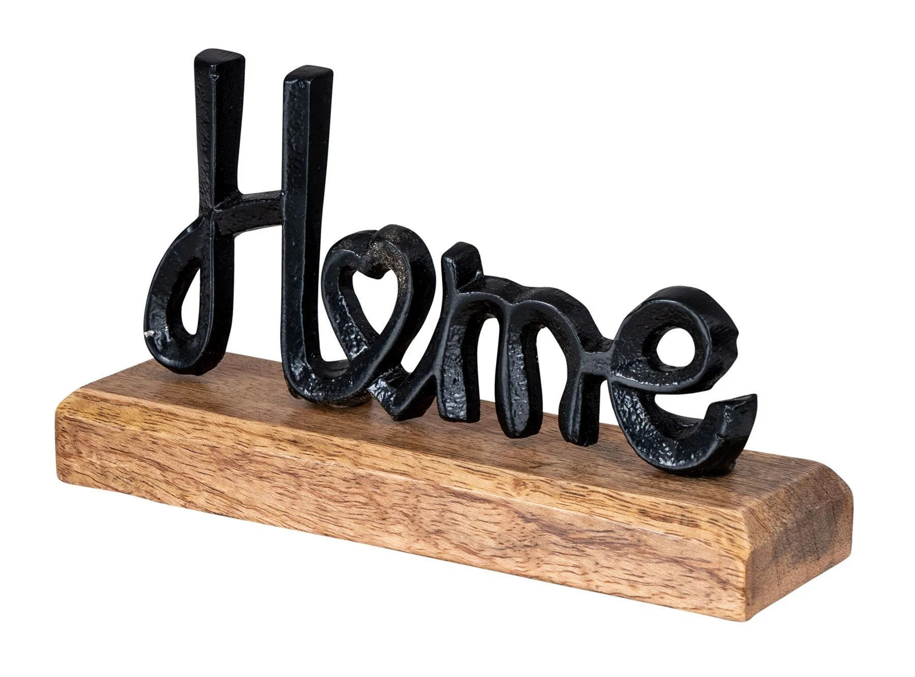 Deko-Schriftzug „Home“ – Metall & Mangoholz, 18 × 11 × 5 cm